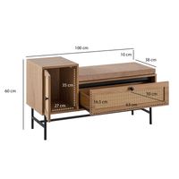 Schuhbank FineBuy Schuhregal 100 cm Garderobe mit Sitzbank Rattan Eiche Klein – Ansicht 3