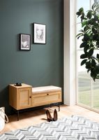 Schuhbank FineBuy Schuhregal 100 cm Garderobe mit Sitzbank Rattan Eiche Klein – Ansicht 2