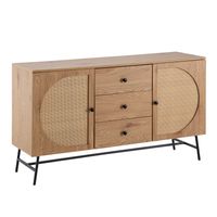 Sideboard in Eiche Dekor 140 cm Kommode mit 2 Türen & 3 Schubladen aus Wiener Rattan Geflecht Design – Ansicht 6