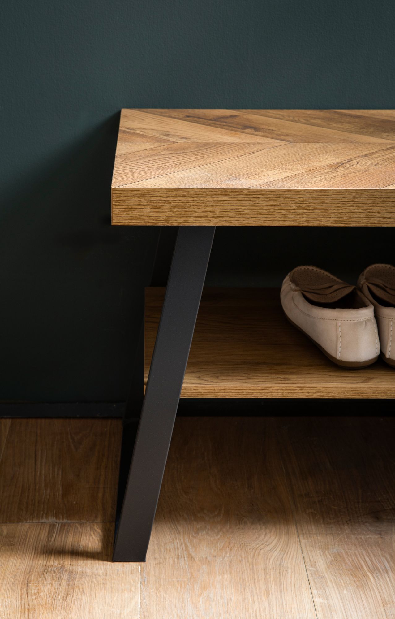 Schuhbank FineBuy 100 cm Garderobenbank Eiche Fischgrät Dekor Flur Schuhregal – Ansicht 5
