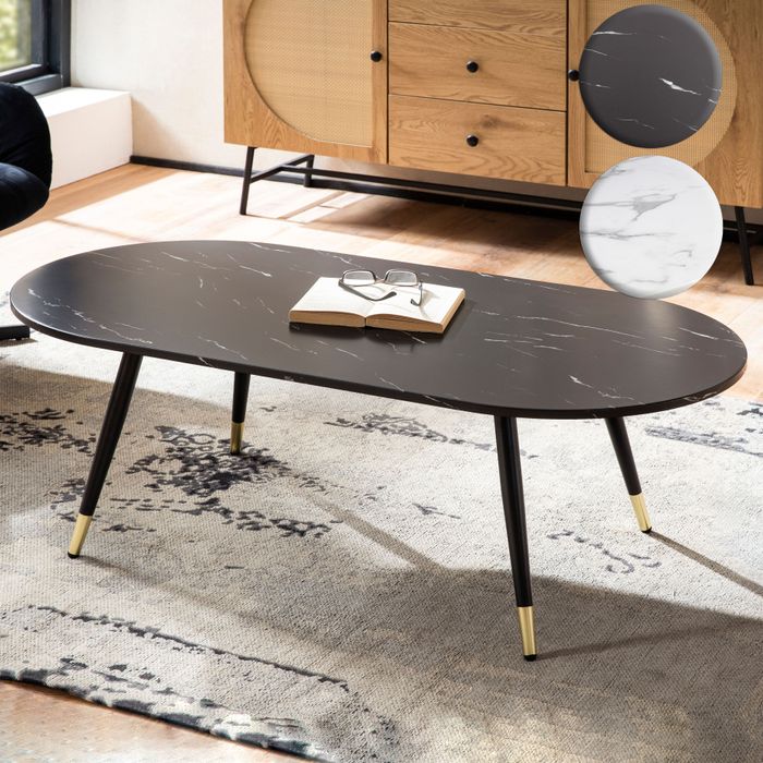 FineBuy Couchtisch 120x60x41,5 cm mit Marmor Optik Modern, Design Wohnzimmertisch mit Metall-Gestell, Sofatisch Oval Tisch Groß, Beistelltisch Wohnzimmer