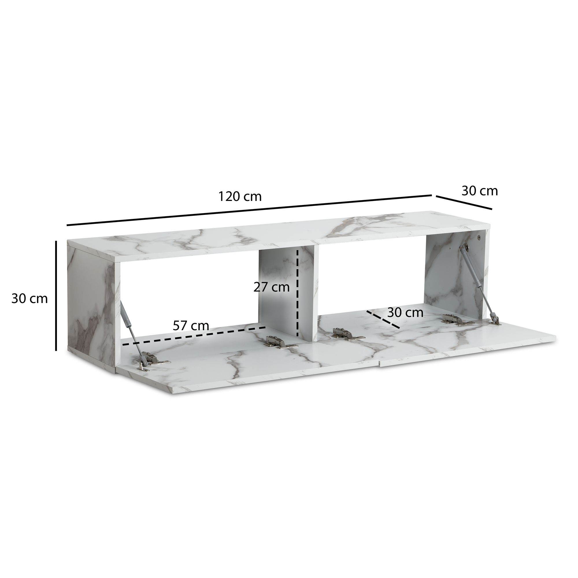 TV Schrank FineBuy Hängend 120 cm Lowboard Marmor-Optik TV-Kommode Klapptür – Ansicht 3