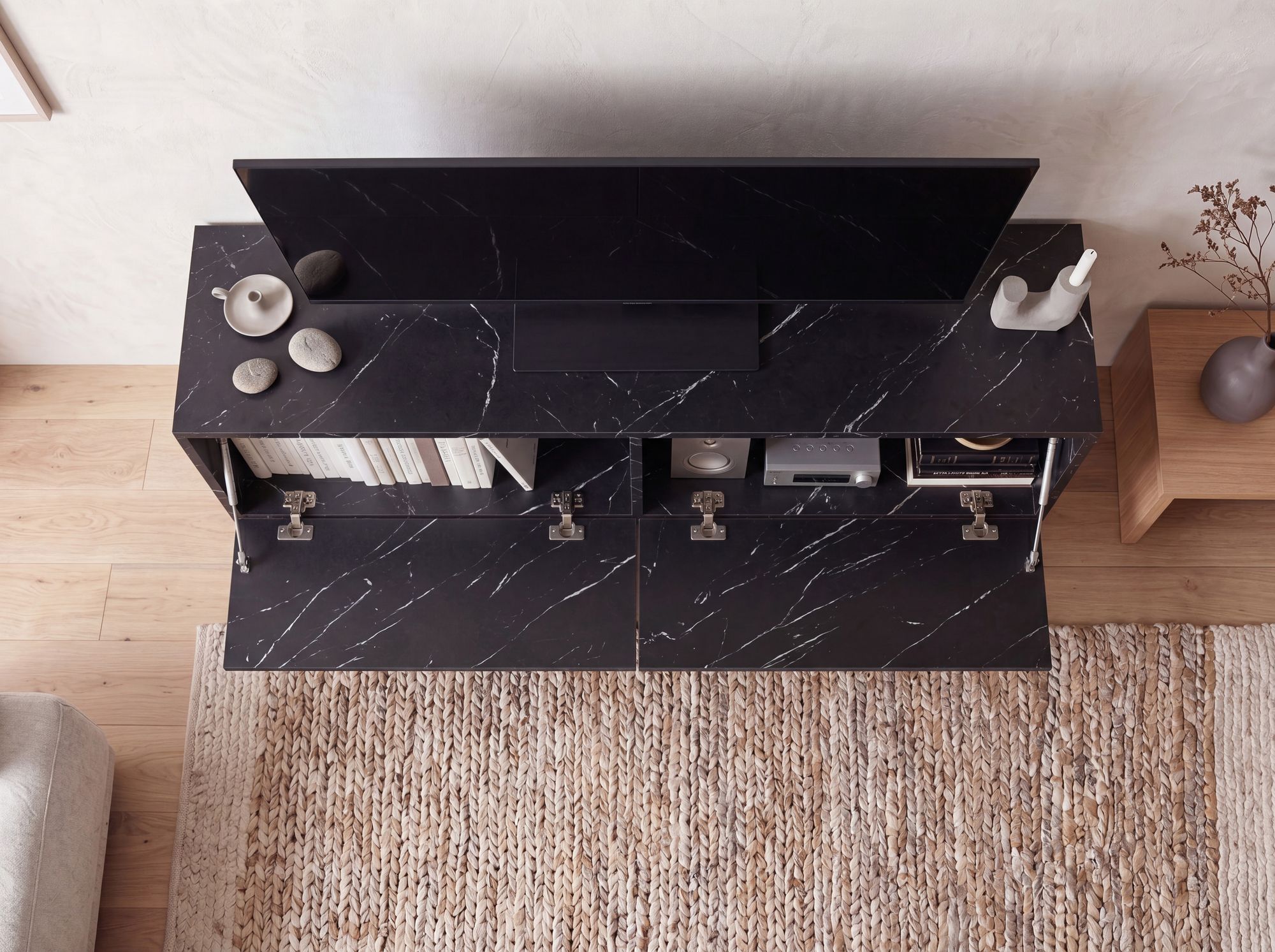 TV Schrank FineBuy Hängend 120 cm Lowboard Marmor-Optik TV-Kommode Klapptür – Ansicht 4