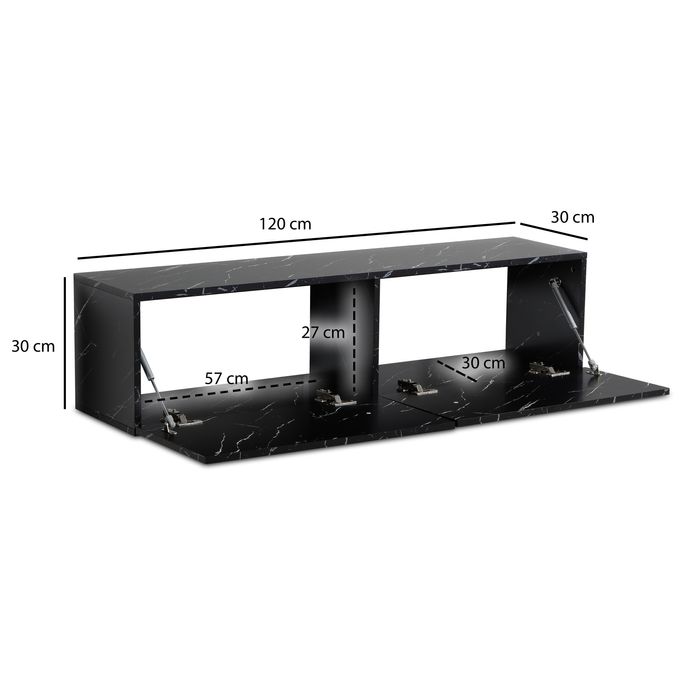 TV Schrank FineBuy Hängend 120 cm Lowboard Marmor-Optik TV-Kommode Klapptür – Maßzeichnung