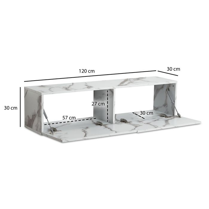 TV Schrank FineBuy Hängend 120 cm Lowboard Marmor-Optik TV-Kommode Klapptür – Maßzeichnung