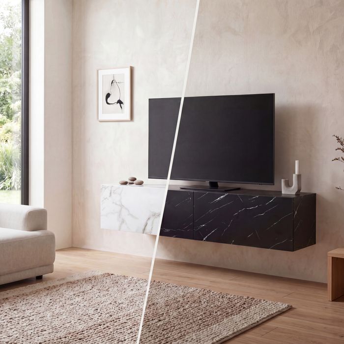 FineBuy Lowboard Hängend Marmor-Optik 120x30x30 cm TV-Schrank, Design Fernsehtisch mit Klapptüren Modern, Fernsehschrank Wand, TV-Kommode Fernsehkommode zum Aufhängen
