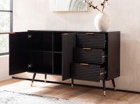 Sideboard 120cm Kommode mit 2 Türen & 3 Schubladen in MDF Eiche Schwarz Dekor – Ansicht 2