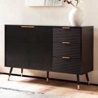 Sideboard 120cm Kommode mit 2 Türen & 3 Schubladen in MDF Eiche Schwarz Dekor – Ansicht 1