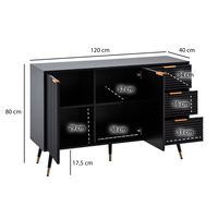 Sideboard 120cm Kommode mit 2 Türen & 3 Schubladen in MDF Eiche Schwarz Dekor – Ansicht 3