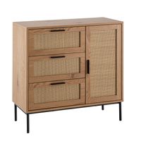 Kommode in Eiche Dekor 80 cm Sideboard mit 3 Schubladen & 1 Tür aus Wiener Rattan Geflecht Design Highboard - Schubladenkommode – Ansicht 6