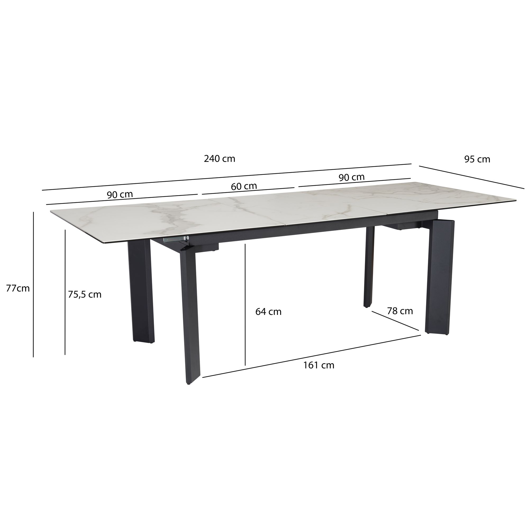 FineBuy Ausziehbarer Design Esstisch 180 - 240 cm Glas Keramik Keramiktisch Esszimmertisch – Ansicht 3
