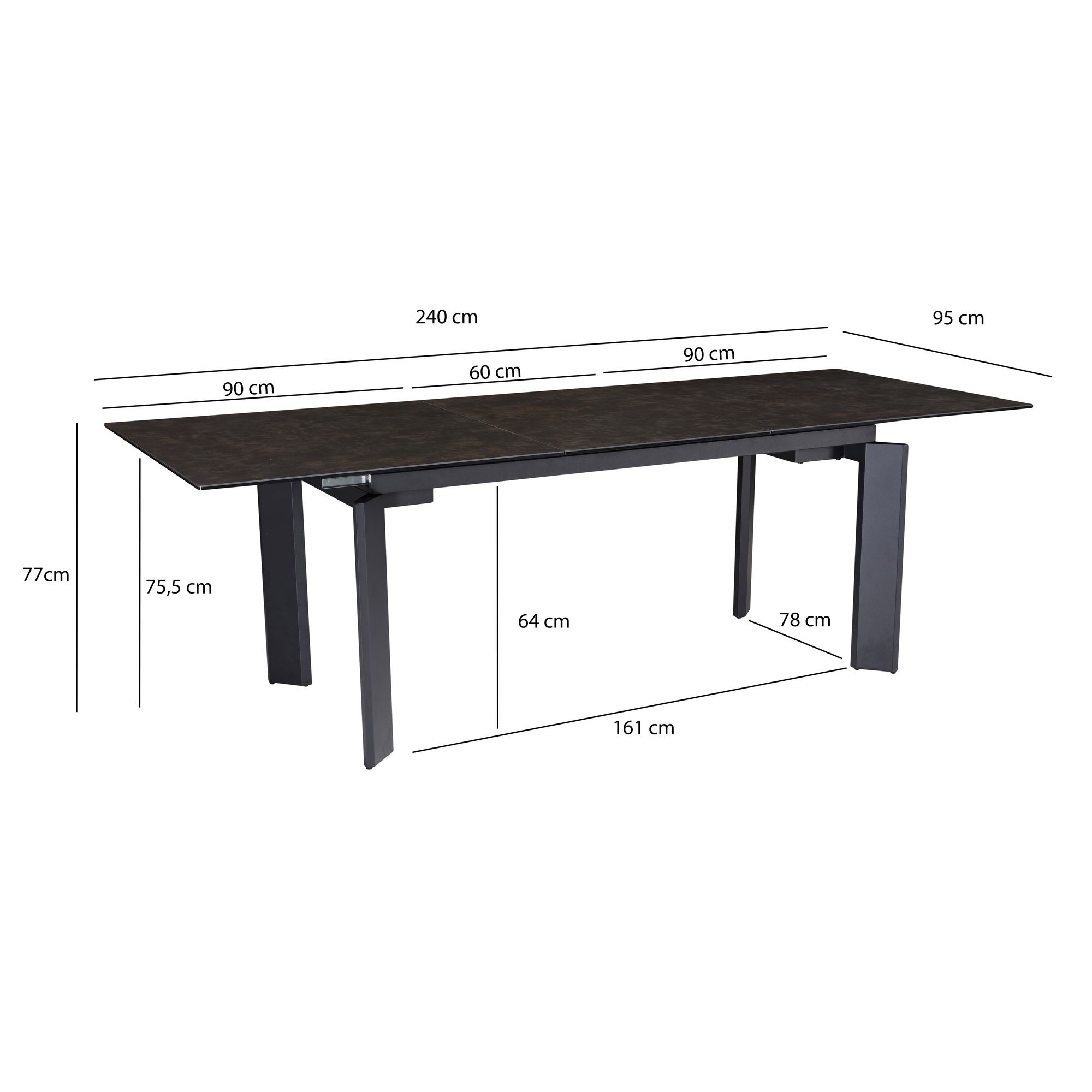 FineBuy Ausziehbarer Design Esstisch 180 - 240 cm Glas Keramik Keramiktisch Esszimmertisch – Ansicht 3