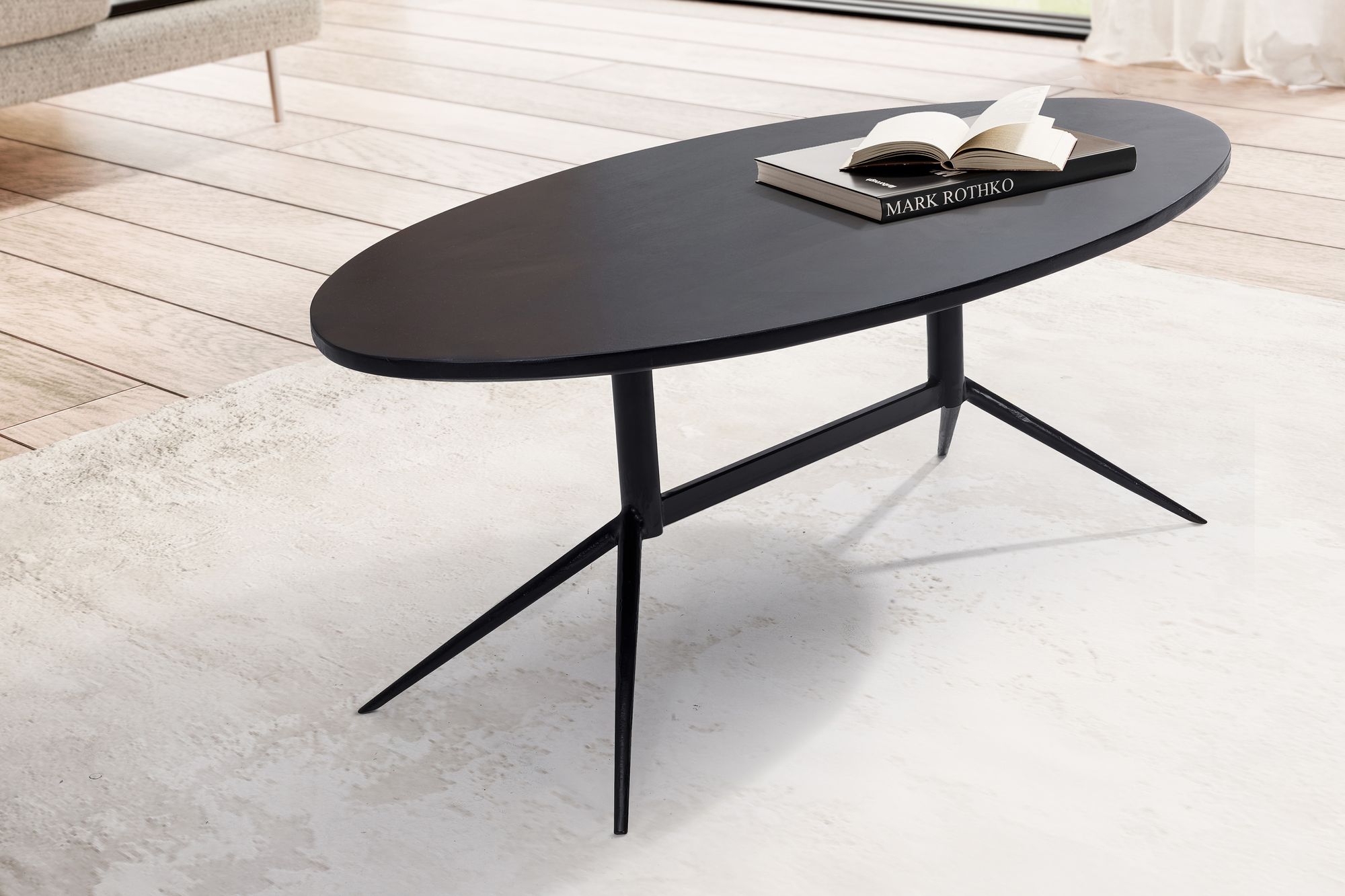 Couchtisch FineBuy Wohnzimmertisch Massivholz 90 cm Sofatisch Tisch Oval Modern – Ansicht 5