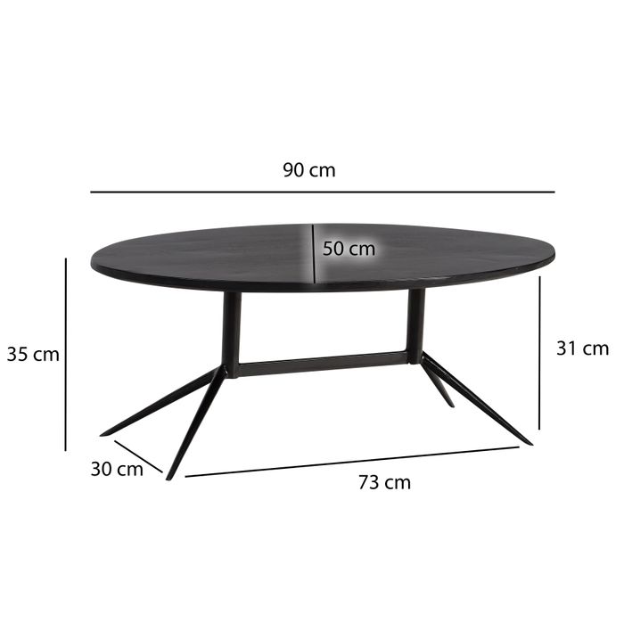 Couchtisch FineBuy Wohnzimmertisch Massivholz 90 cm Sofatisch Tisch Oval Modern – Maßzeichnung