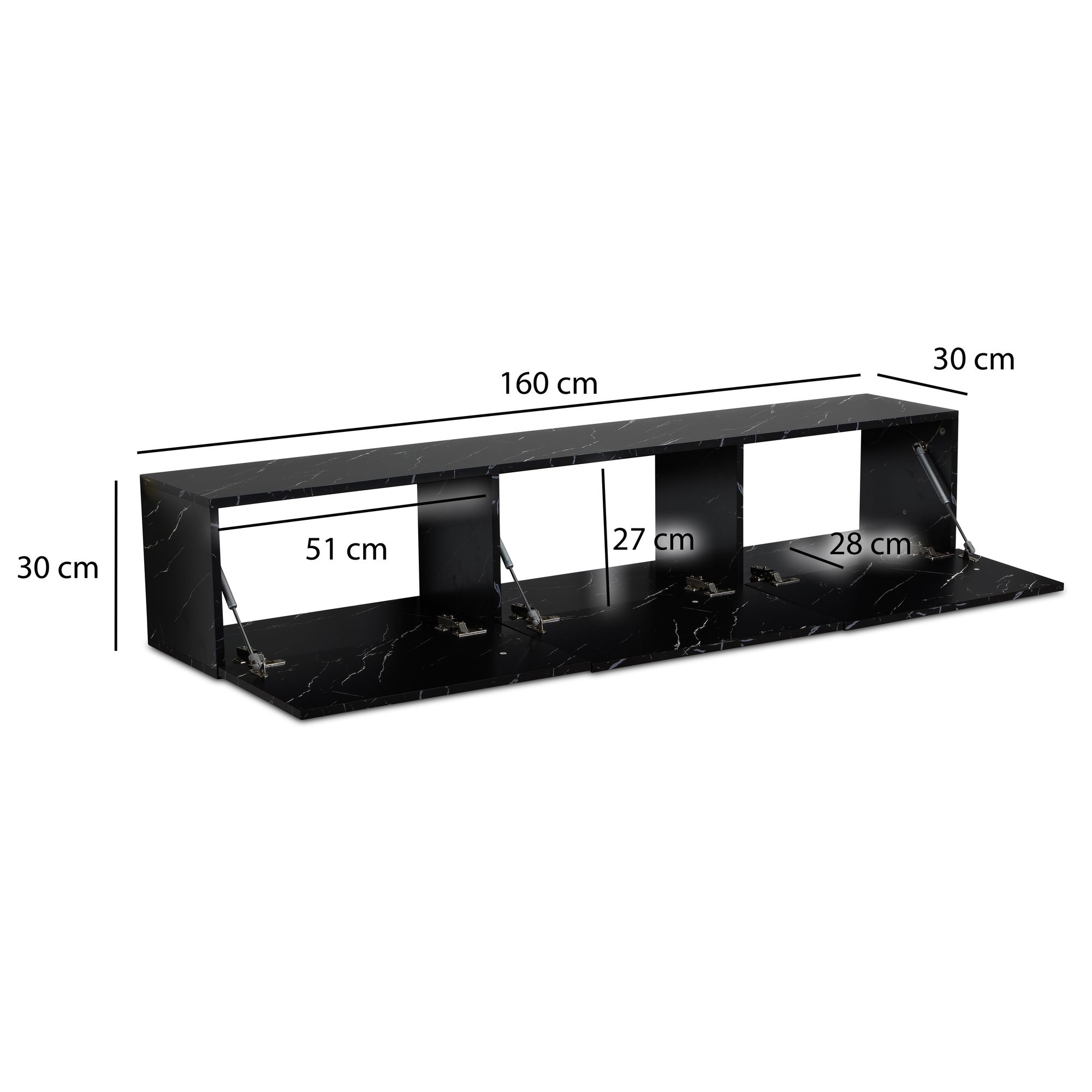 TV Schrank FineBuy Hängend 160 cm Lowboard Marmor-Optik TV-Kommode Klapptür – Ansicht 3