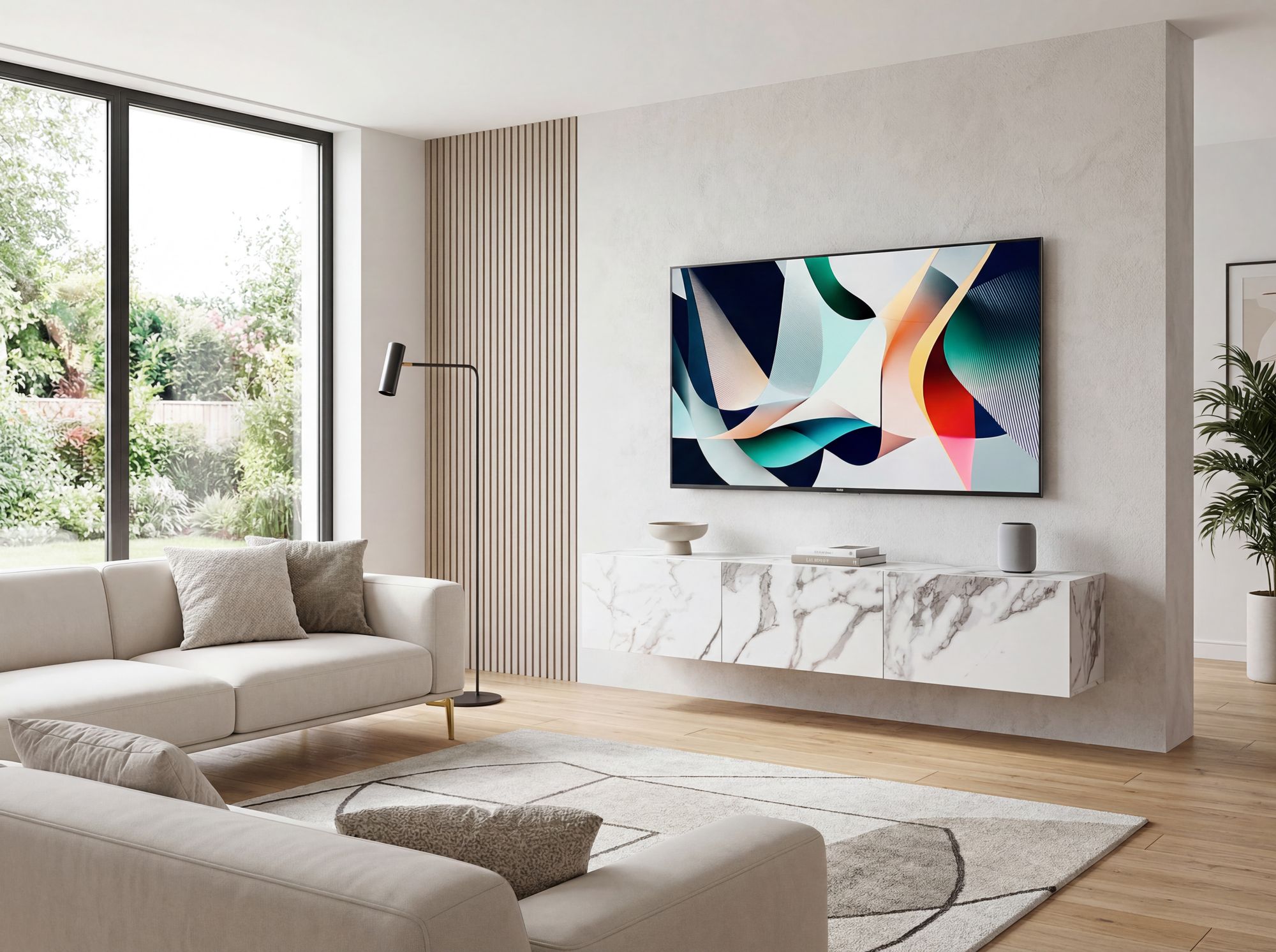 TV Schrank FineBuy Hängend 160 cm Lowboard Marmor-Optik TV-Kommode Klapptür – Ansicht 4