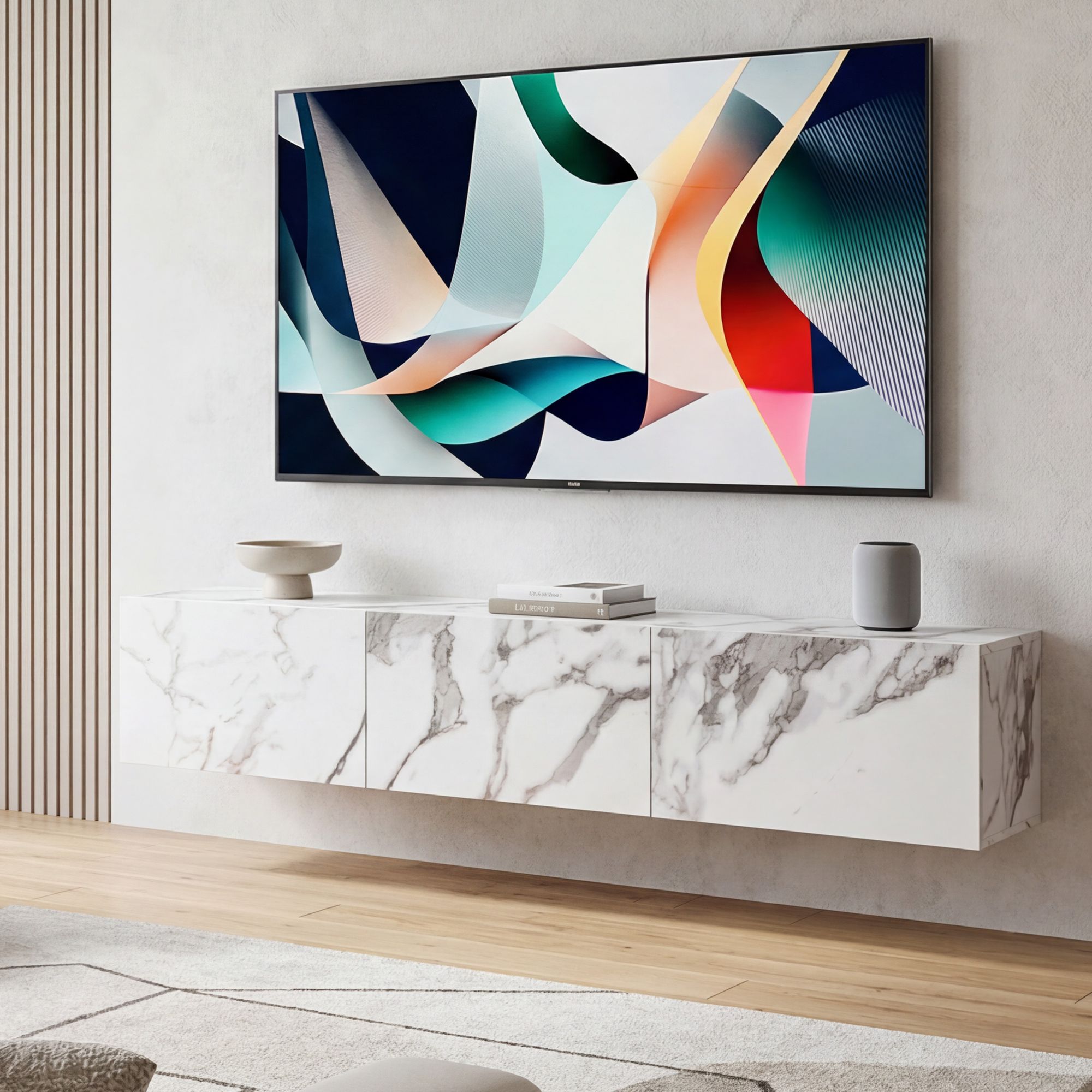 TV Schrank FineBuy Hängend 160 cm Lowboard Marmor-Optik TV-Kommode Klapptür – Ansicht 1