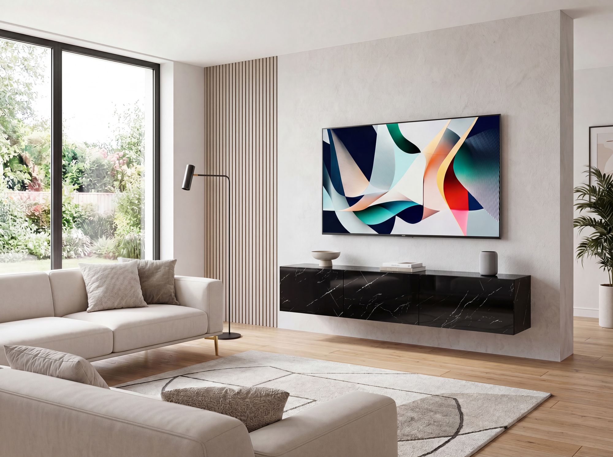 TV Schrank FineBuy Hängend 160 cm Lowboard Marmor-Optik TV-Kommode Klapptür – Ansicht 5