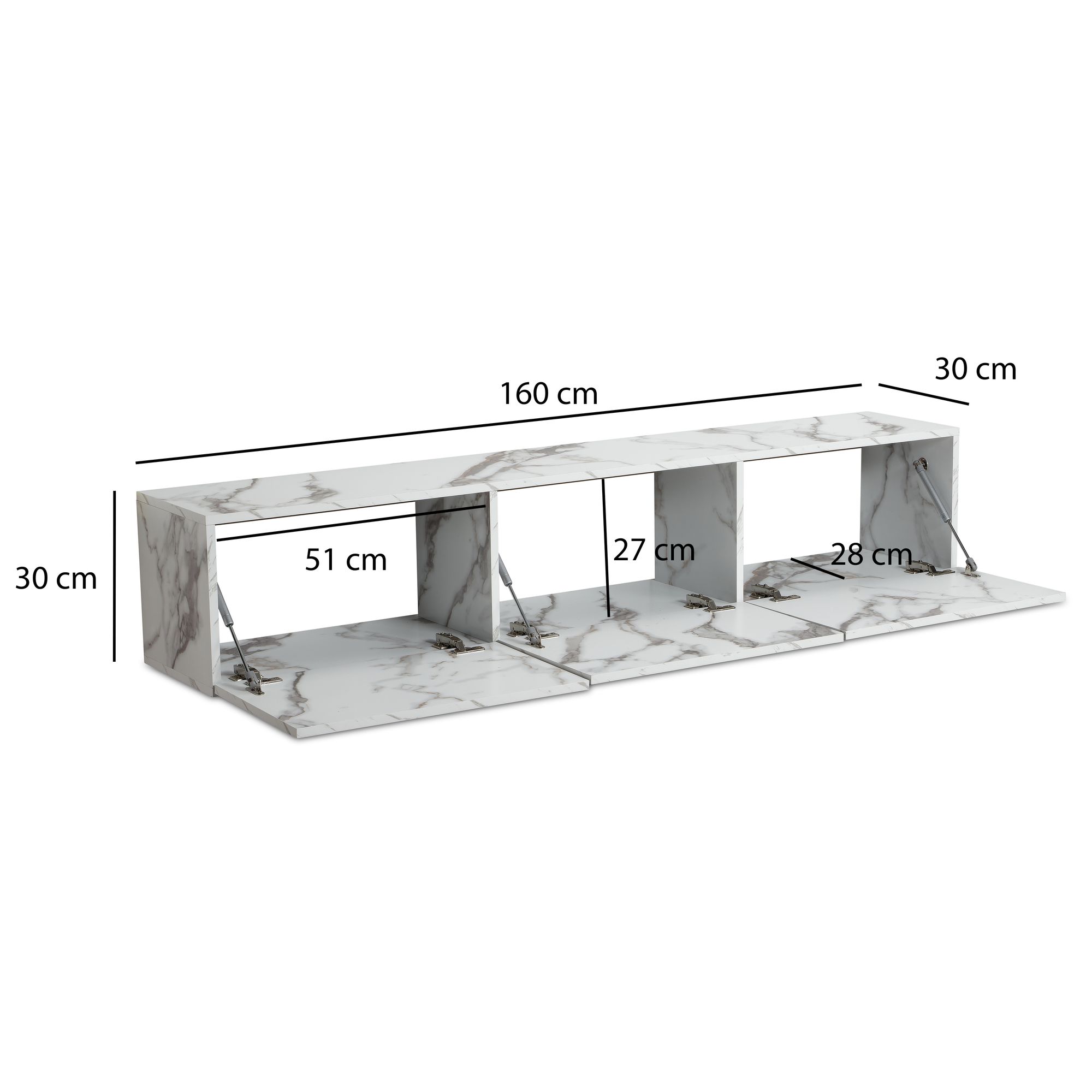 TV Schrank FineBuy Hängend 160 cm Lowboard Marmor-Optik TV-Kommode Klapptür – Ansicht 3