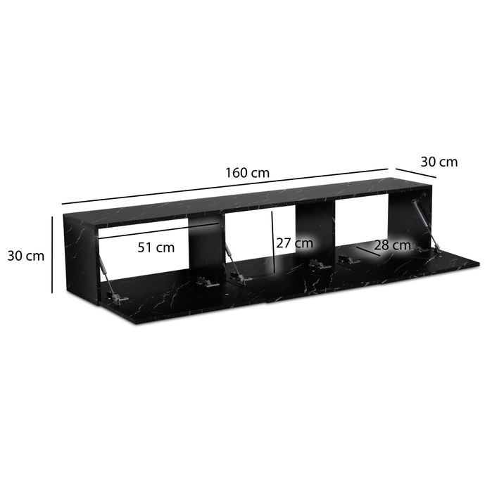 TV Schrank FineBuy Hängend 160 cm Lowboard Marmor-Optik TV-Kommode Klapptür – Maßzeichnung