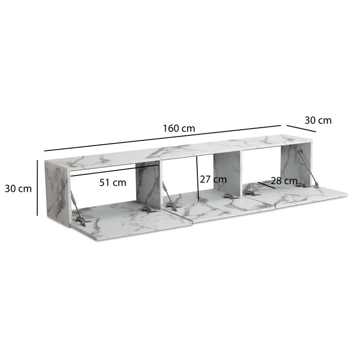 TV Schrank FineBuy Hängend 160 cm Lowboard Marmor-Optik TV-Kommode Klapptür – Maßzeichnung