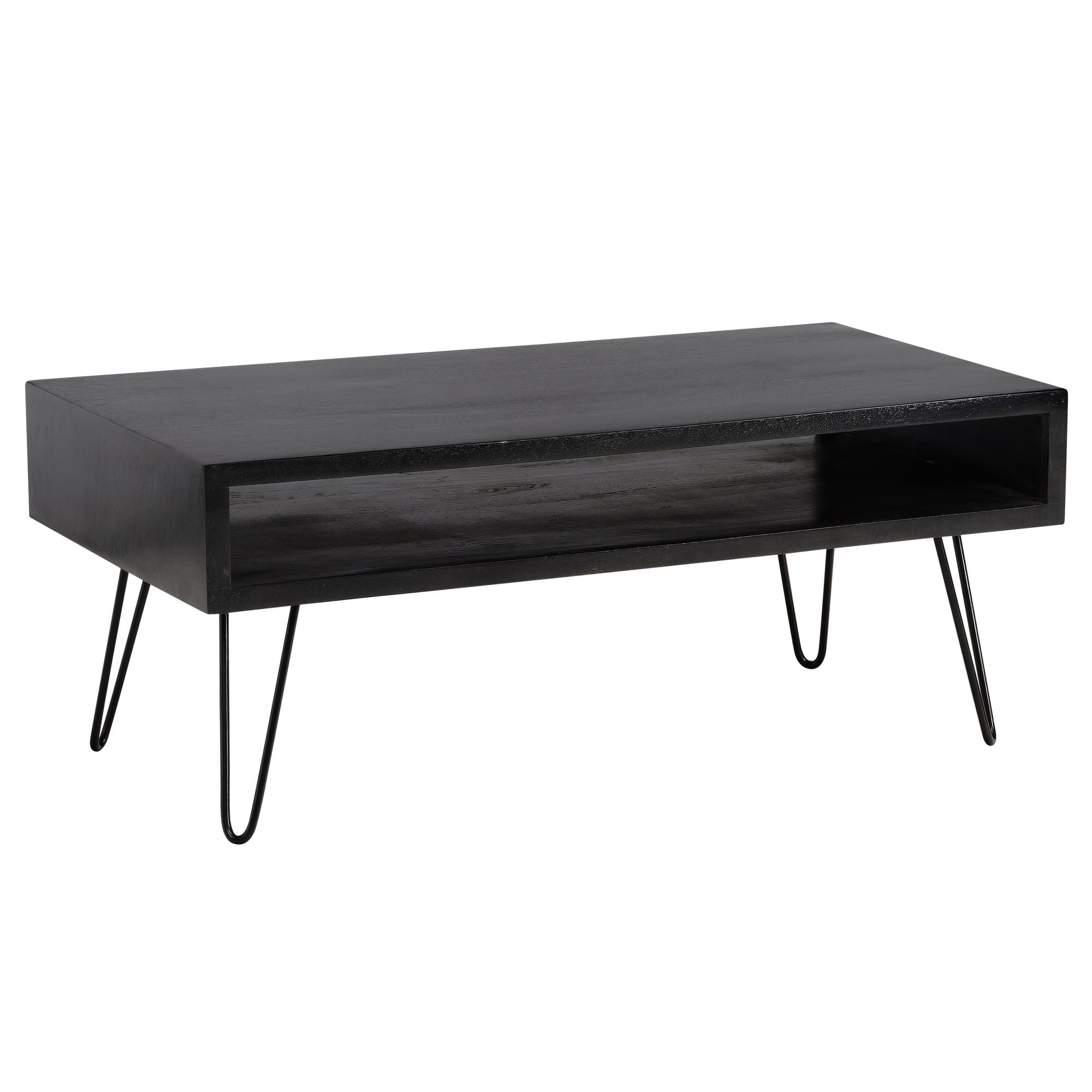 Couchtisch Massivholz schwarz 100cm rechteckig Wohnzimmertisch Ablage Industrial – Ansicht 6