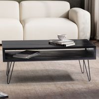 Couchtisch Massivholz schwarz 100cm rechteckig Wohnzimmertisch Ablage Industrial – Ansicht 1