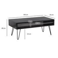 Couchtisch Massivholz schwarz 100cm rechteckig Wohnzimmertisch Ablage Industrial – Ansicht 3