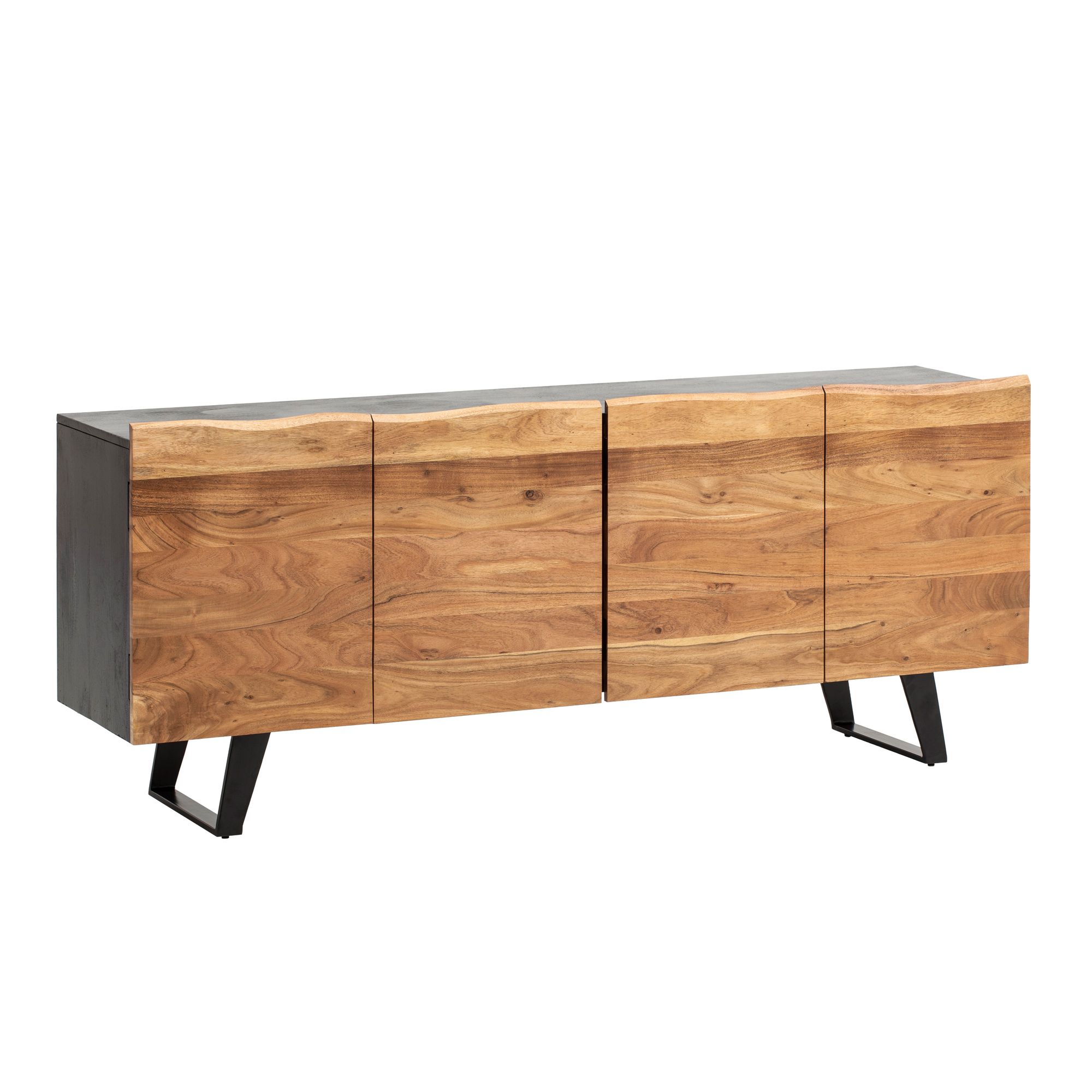 Massivholz Sideboard 180cm Akazie Kommode mit 4 Türen Baumkante Industrial Design Metall Schwarz – Ansicht 6