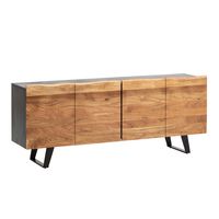 Massivholz Sideboard 180cm Akazie Kommode mit 4 Türen Baumkante Industrial Design Metall Schwarz – Ansicht 6