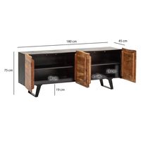 Massivholz Sideboard 180cm Akazie Kommode mit 4 Türen Baumkante Industrial Design Metall Schwarz – Ansicht 3
