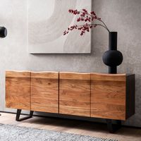 Massivholz Sideboard 180cm Akazie Kommode mit 4 Türen Baumkante Industrial Design Metall Schwarz – Ansicht 1