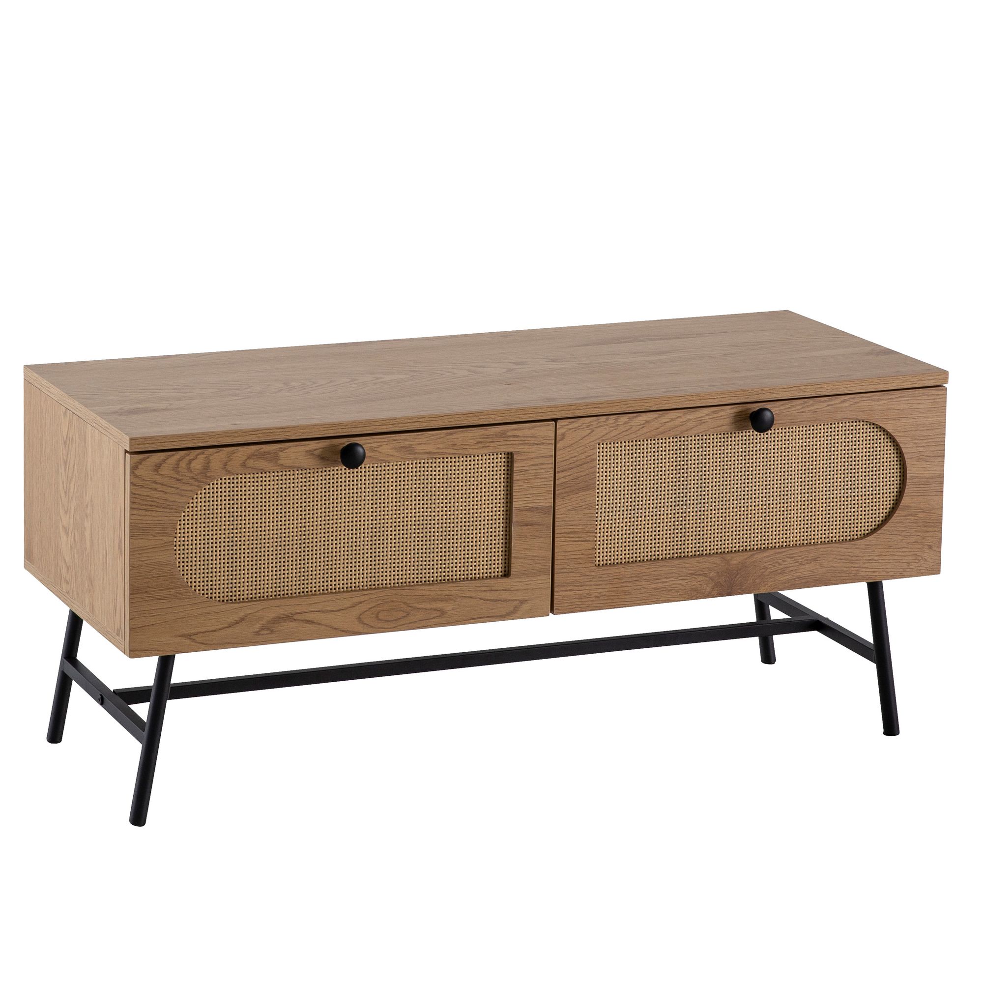 TV-Board 100cm MDF Eiche Dekor 2 Schubladen Wiener Geflecht Ratten Fernsehschrank Lowboard – Ansicht 6