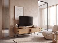 TV-Board 100cm MDF Eiche Dekor 2 Schubladen Wiener Geflecht Ratten Fernsehschrank Lowboard – Ansicht 2
