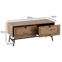 TV-Board 100cm MDF Eiche Dekor 2 Schubladen Wiener Geflecht Ratten Fernsehschrank Lowboard – Ansicht 3