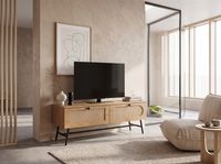TV-Board 100cm MDF Eiche Dekor 2 Schubladen Wiener Geflecht Ratten Fernsehschrank Lowboard – Ansicht 4