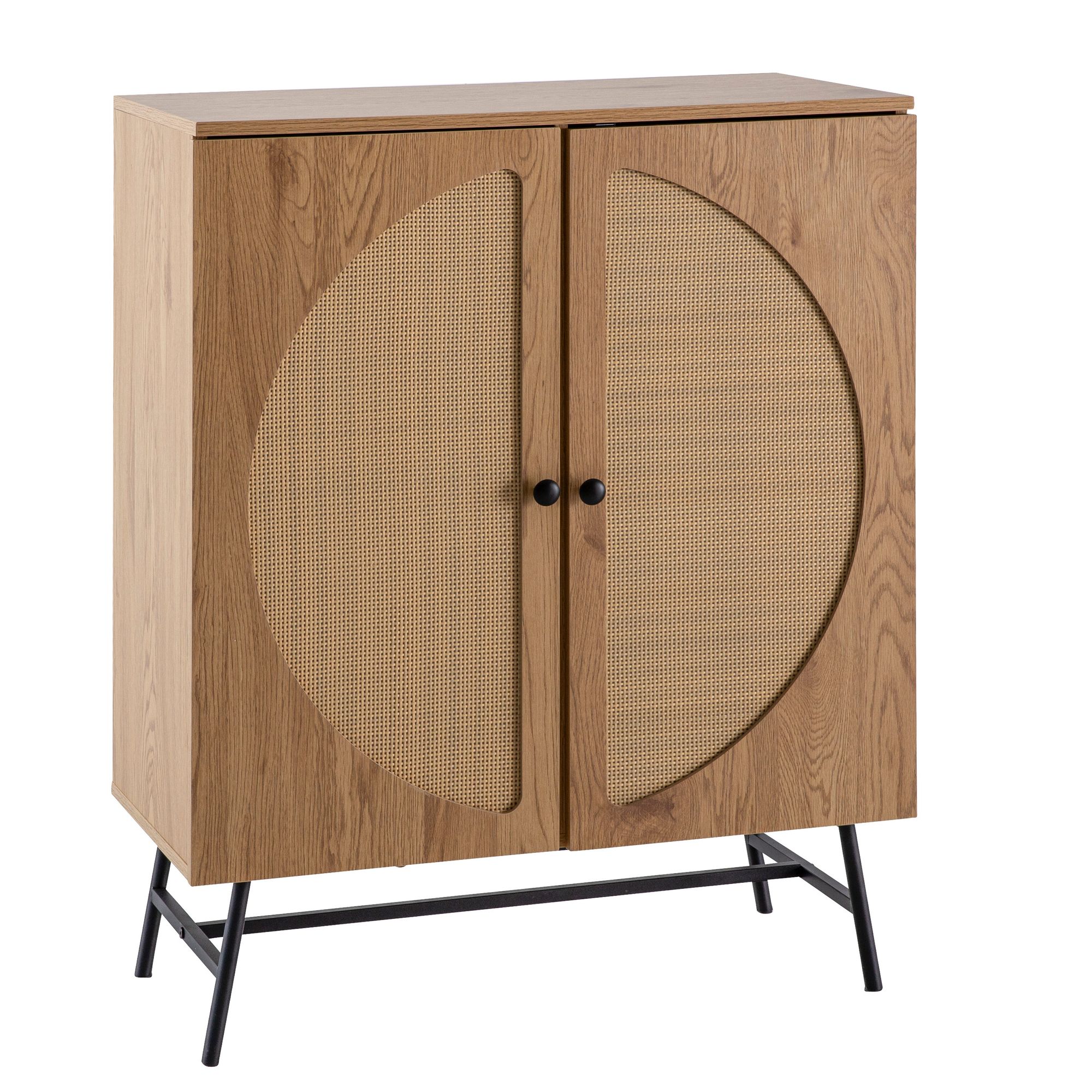 Kommode in Eiche Dekor 80 cm Sideboard mit 2 Türen aus Wiener Rattan Geflecht Design Highboard – Ansicht 6