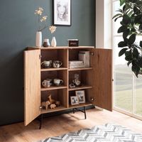 Kommode in Eiche Dekor 80 cm Sideboard mit 2 Türen aus Wiener Rattan Geflecht Design Highboard – Ansicht 2