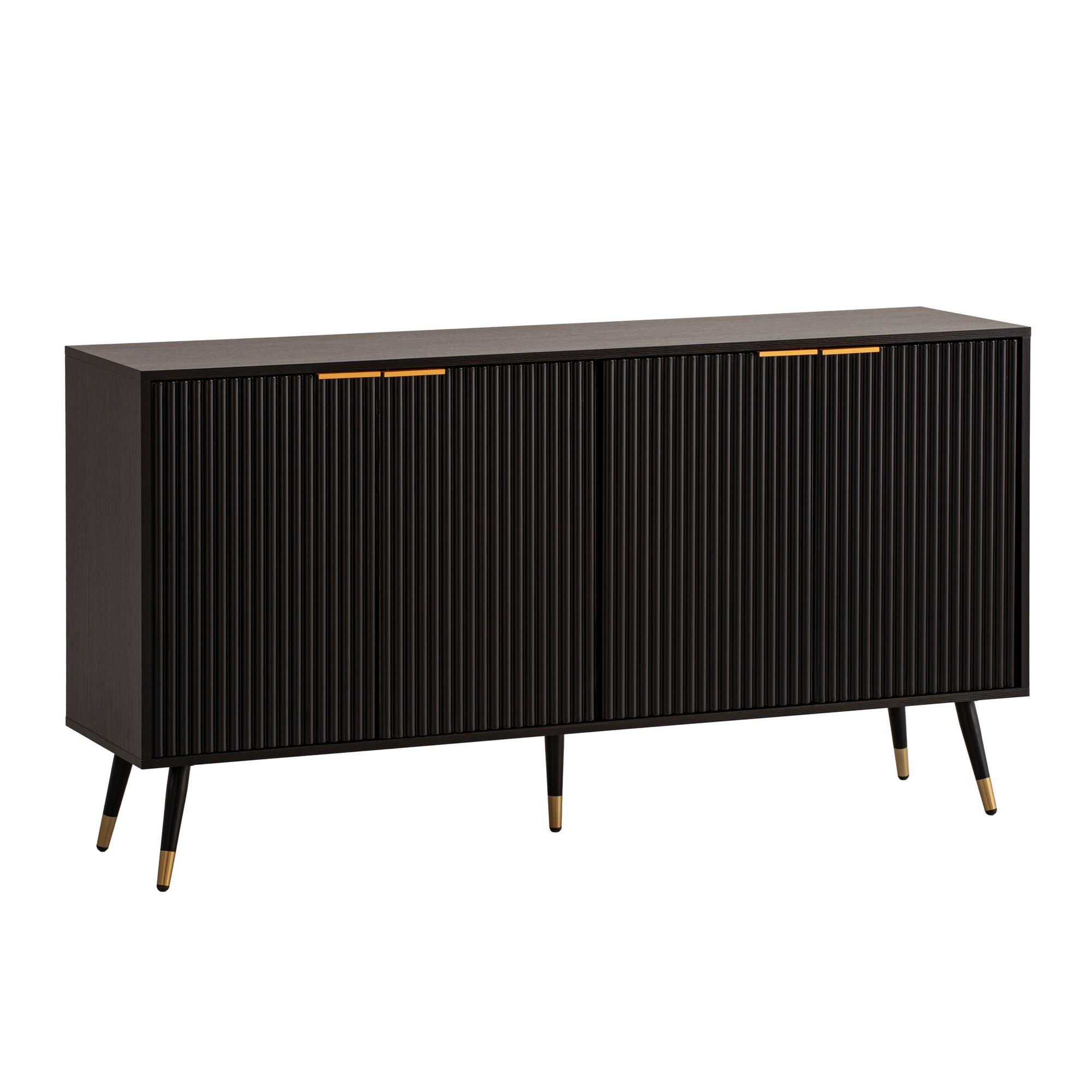 Sideboard 150cm MDF Eiche Schwarz Dekor Kommode mit 4 Türen edles Design – Ansicht 6