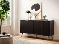 Sideboard 150cm MDF Eiche Schwarz Dekor Kommode mit 4 Türen edles Design – Ansicht 4