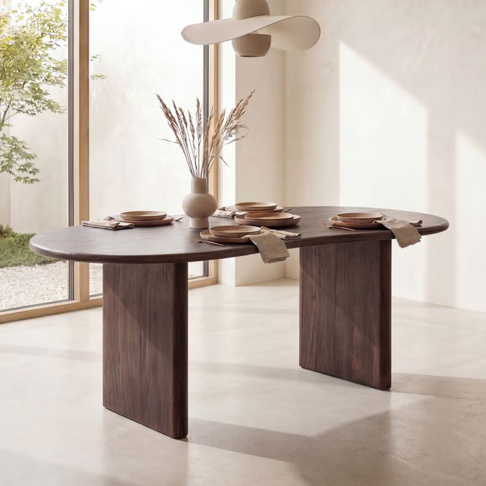 FineBuy Design Esstisch 180cm Massivholz in Braun - Massiver Esszimmertisch - Holztisch in Nierenform organisch - Retro Tisch für Esszimmer