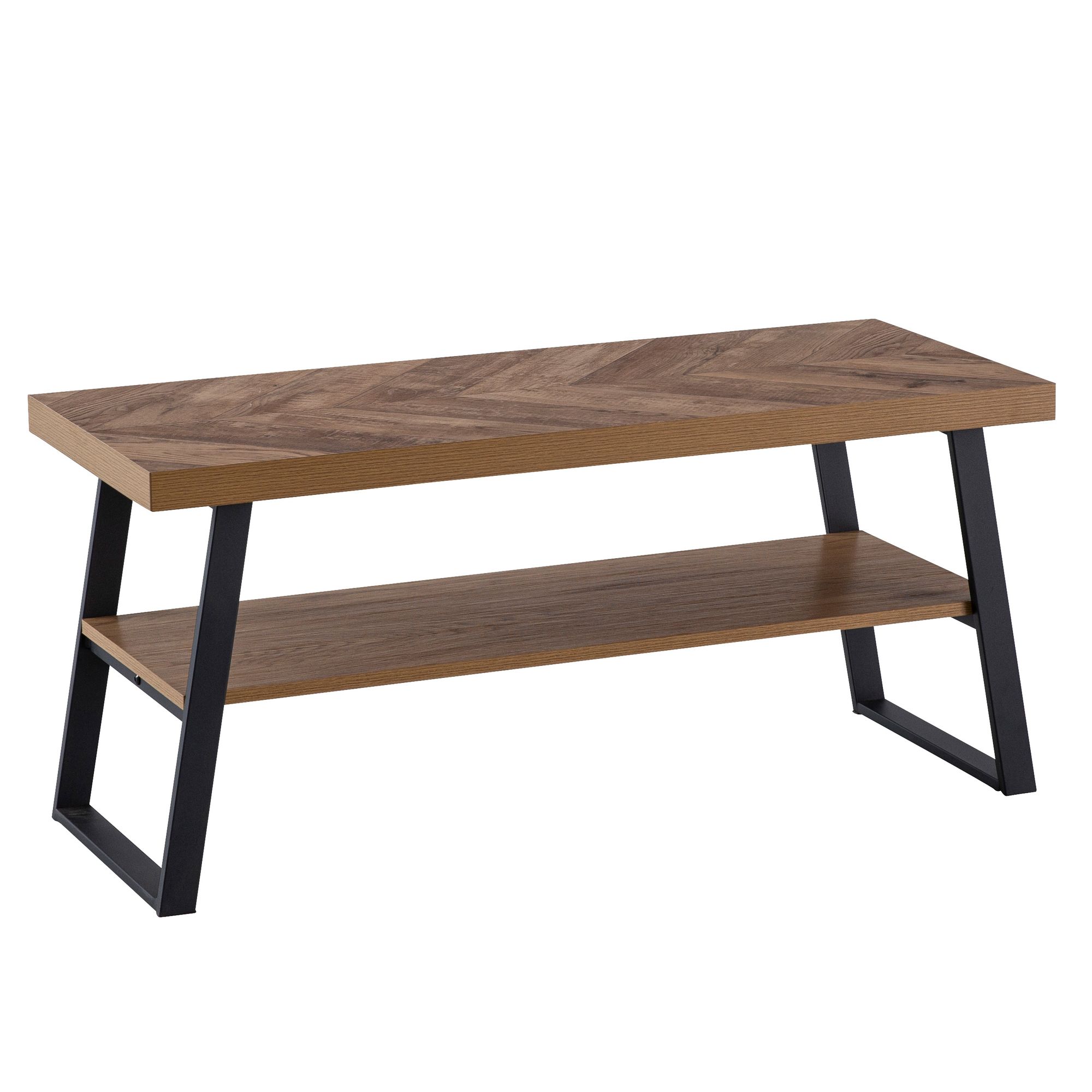 Couchtisch FineBuy Sofatisch 100 cm Braun Fischgrät Wohnzimmertisch Ablage – Ansicht 6