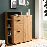Schuhschrank FineBuy Schuhkipper Garderobe Eiche 110 cm Schuhkommode Flurschrank – Ansicht 2