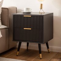 Nachttisch FineBuy Nachtkommode Boxspringbett 56 cm Schwarz Eiche Schubladen – Ansicht 1