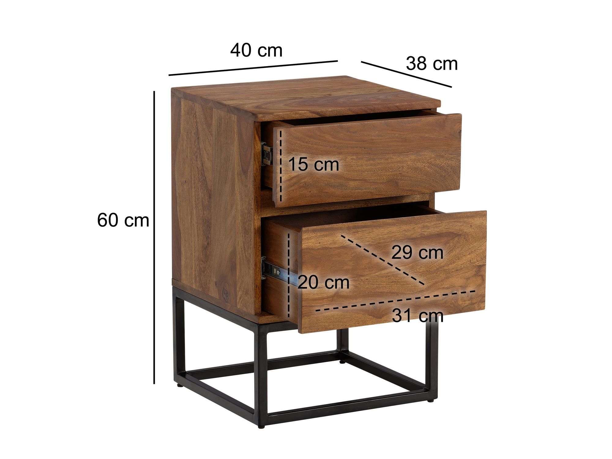 Nachttisch FineBuy Nachtkonsole Boxspringbett Massivholz 40x38x60 cm Schubladen – Ansicht 3