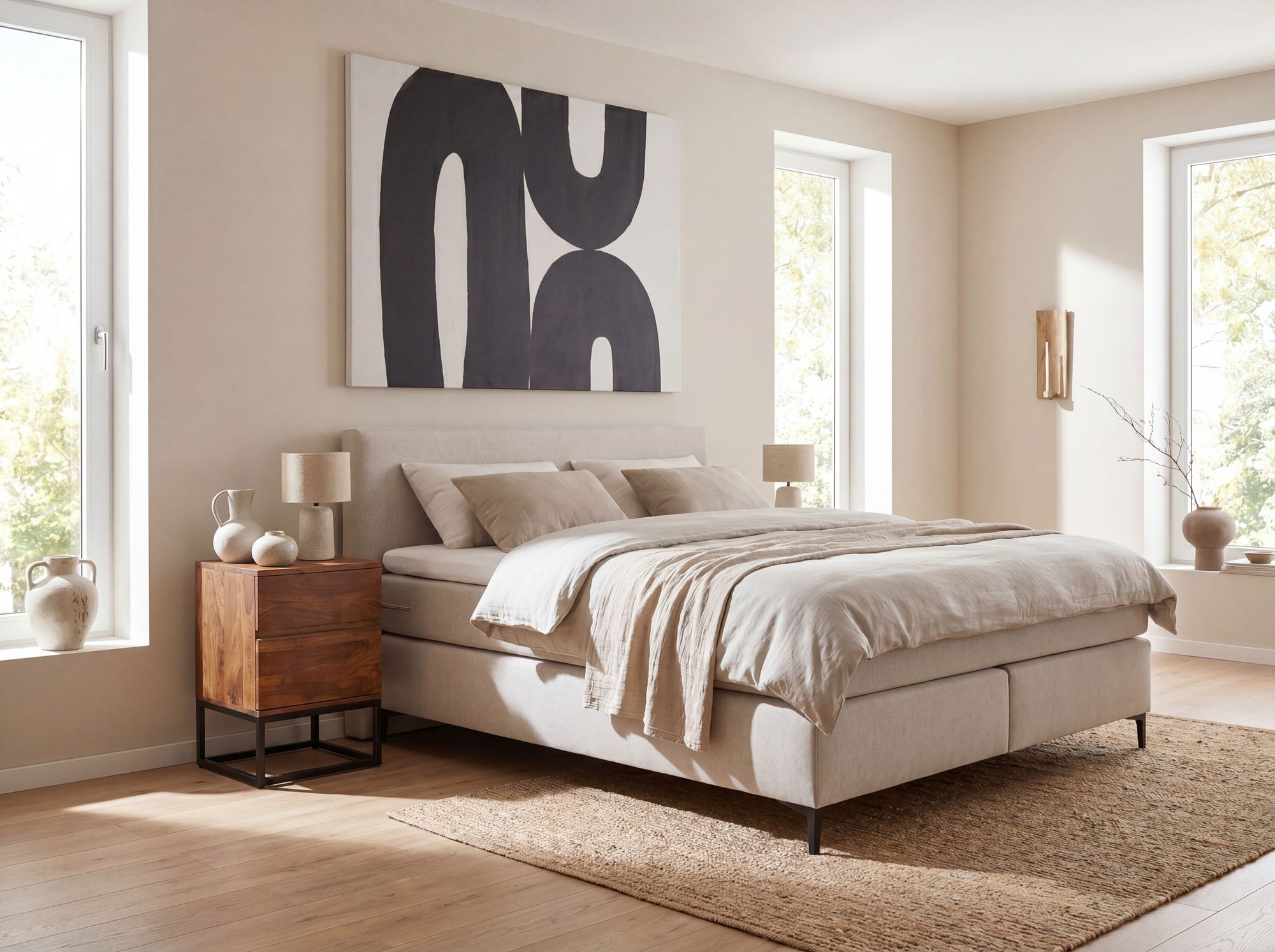 Nachttisch FineBuy Nachtkonsole Boxspringbett Massivholz 40x38x60 cm Schubladen – Ansicht 2