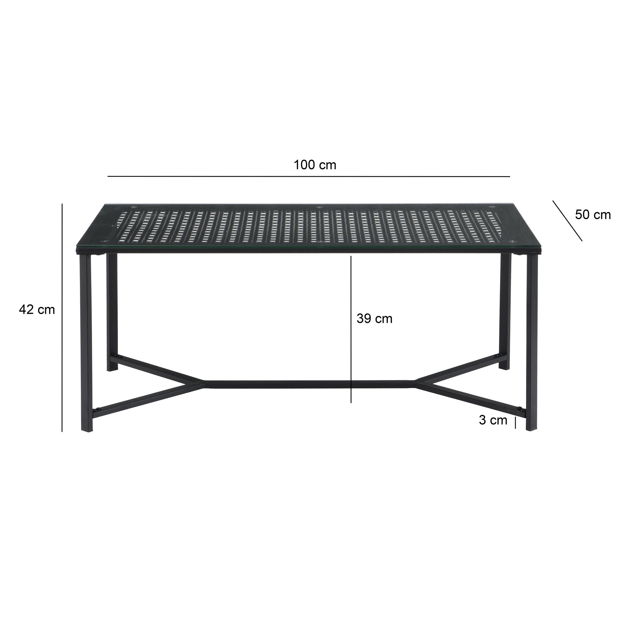 WOHNLING Couchtisch Glas Metall Schwarz 100 cm Wohnzimmertisch Rechteckig Modern – Ansicht 3