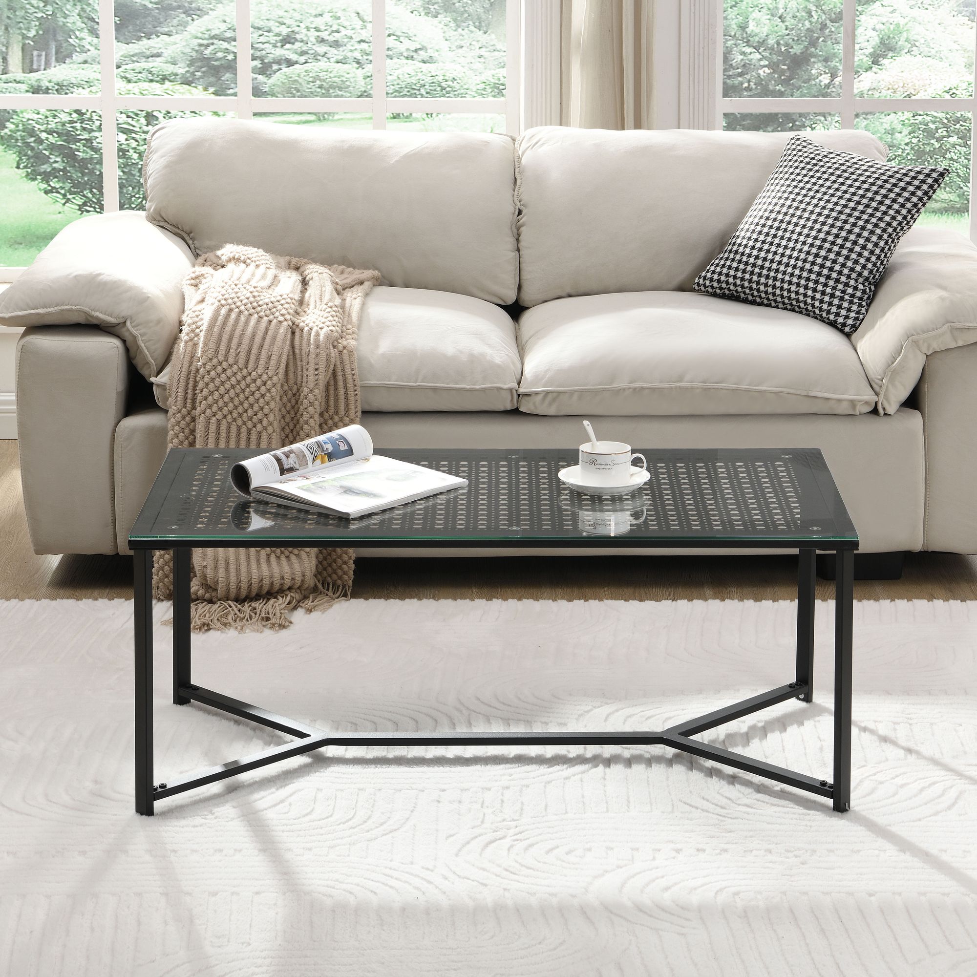 WOHNLING Couchtisch Glas Metall Schwarz 100 cm Wohnzimmertisch Rechteckig Modern – Ansicht 4