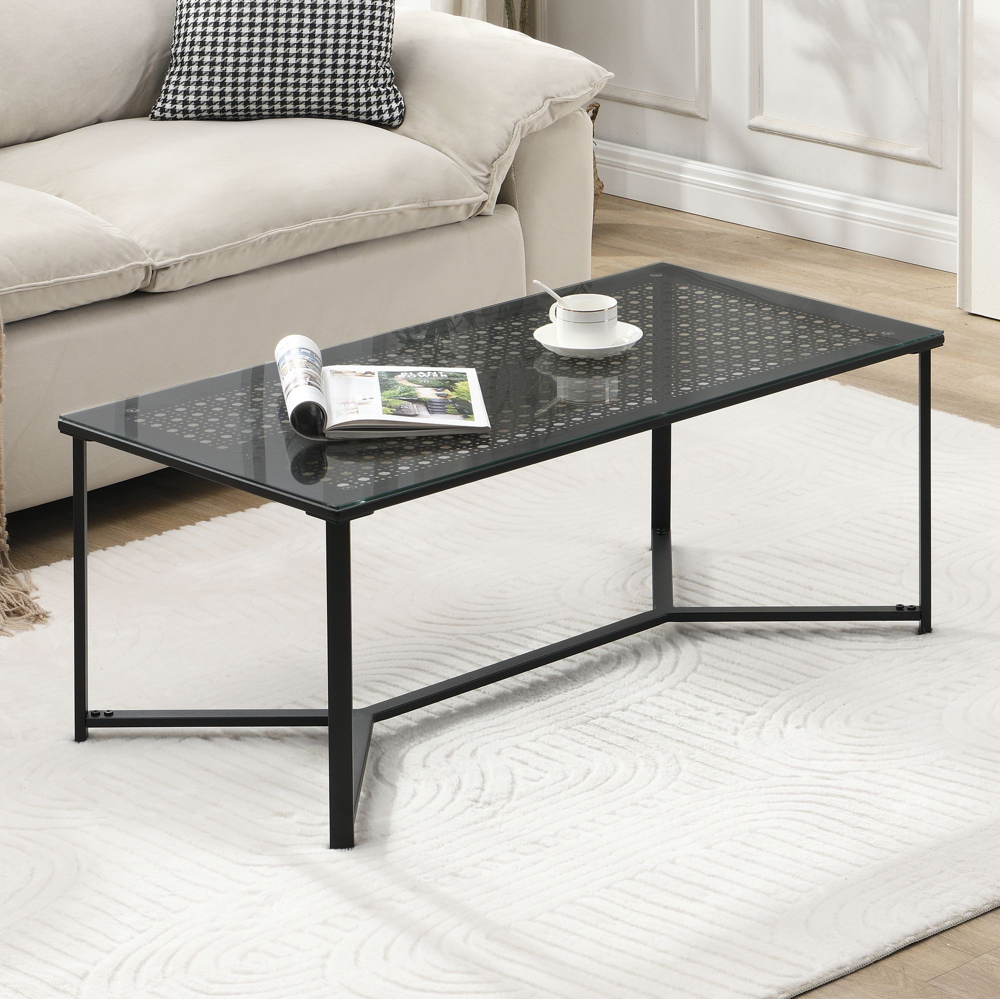 WOHNLING Couchtisch Glas Metall Schwarz 100 cm Wohnzimmertisch Rechteckig Modern – Ansicht 1