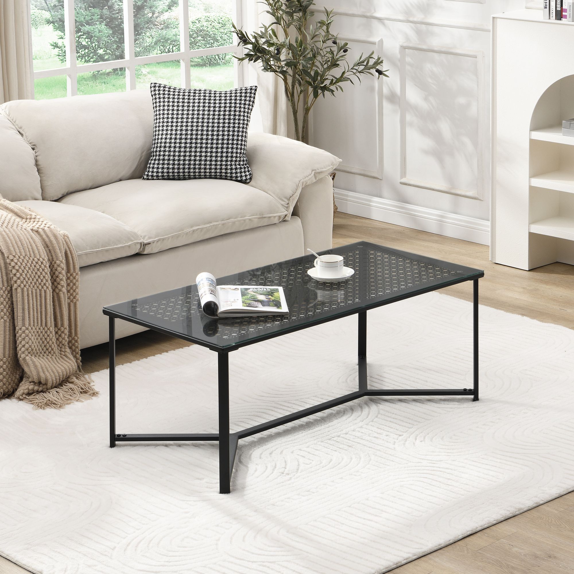 WOHNLING Couchtisch Glas Metall Schwarz 100 cm Wohnzimmertisch Rechteckig Modern – Ansicht 2